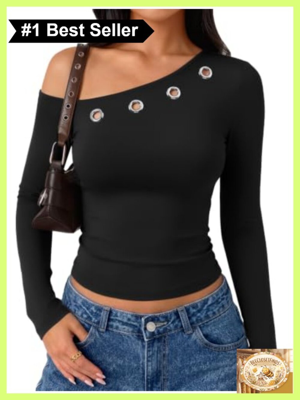 Women's Off Shoulder One Shoulder Long Sleeve Top Asymmetrical Eyelet